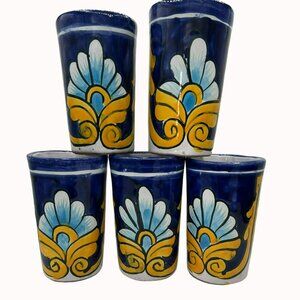 Set of 5 Talavera Vaso Tumblers Hand Painted Ceramic Drinkware Multicolor